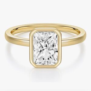 3CT Radiant Cut CZ Bezel Gold Plated Ring- New